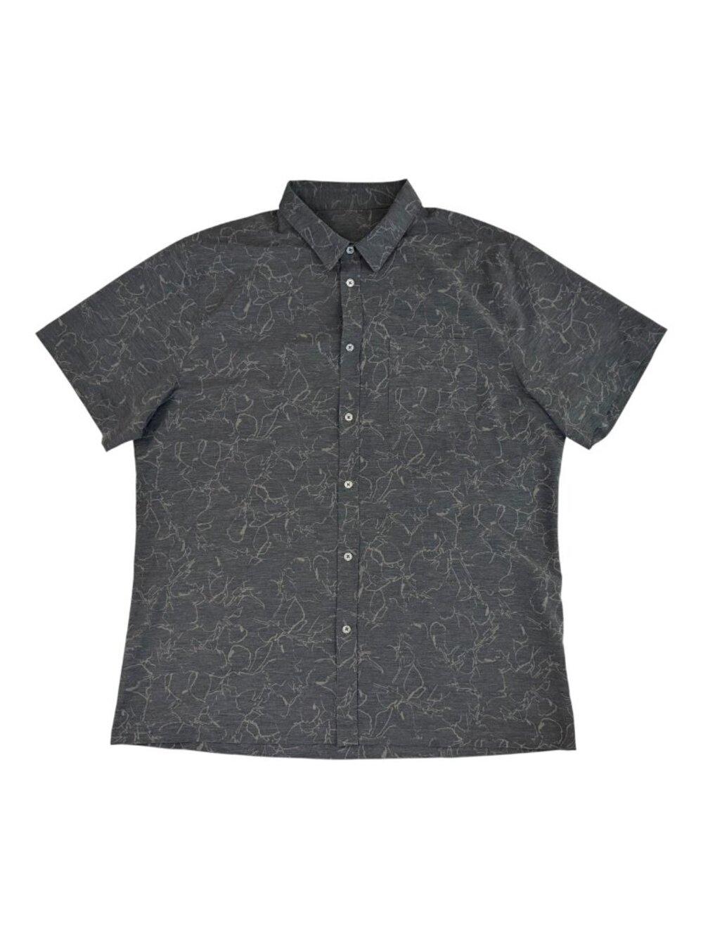 Vuori Men's Bridge Button Shirt XXL Charcoal Gray Abstract Print Short Sleeve